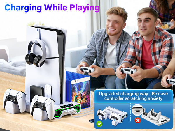 playstion 5 cooling stand with cooling fan and controller docking station