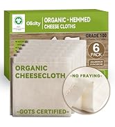 Organic Cheese Cloths, GOTS Certified, 6Pack, Grade 100, 20x20Inch Hemmed Cheese Cloth Fabric Reu...