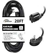 Honderson 20FT Extension Cord - Flat Plug 3 Prong Indoor Extension Cable,Black 16 Gauge Heavy Dut...