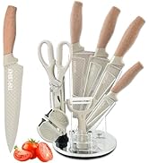 Knife Set, 8-Piece Khaki Professional Kitchen Knife Set for Chef, Super Sharp Knife Set with Acry...