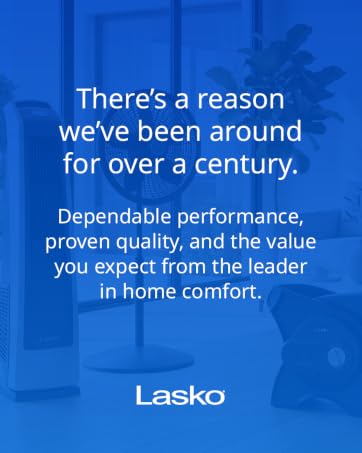 Image of fans in living setting in background with text reading lasko.