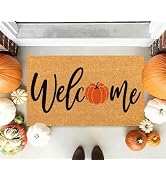 FYSUIMU Fall Thanksgiving Natural Coir Doormat Cute Autumn Pumpkin Welcome Floor Mat Non-Slip Ent...