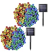 JMEXSUSS 2 Pack Solar String Light 100LED 32.8ft 8 Modes Solar Christmas Lights Waterproof for Ga...
