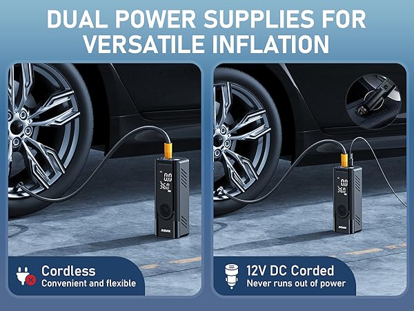 10000mAh Battery and 12V DC dual powered Cordless Air Pump for Car Tires