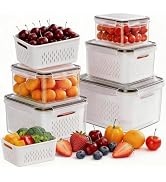 HOMETALL 5 Pack Fruit Storage Containers for Fridge, Plastic Fruit Containers for Fridge with Rem...