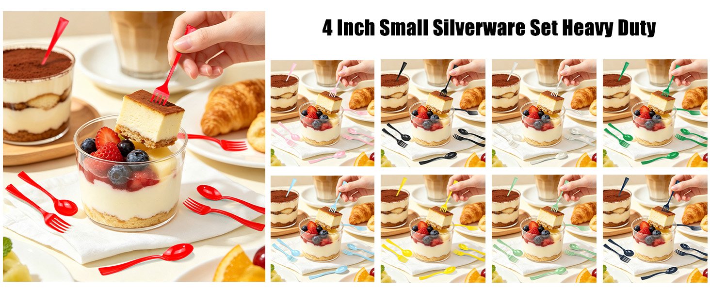 small Plastic Silverware set Heavy Duty little mini Plastic Forks and Spoons Disposable Cutlery Set