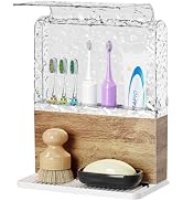 PARKMANI Toothbrush Holders for Bathrooms with Cover (Wood Grain) | Drainage,Non-Slip,Easy To Cle...