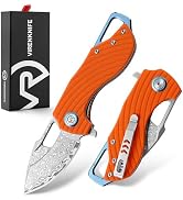 VR VIRENKNIFE Damascus Steel Folding Pocket Knife G10 Handle Small Mini EDC Knife with Pocket Cli...