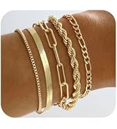 MOZAKA Gold Bracelets for Women, 14K Dainty Gold Plated Stackable Bracelets for Women Trendy, Gol...