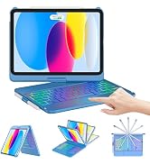CC Store for iPad (A16) 11th 10th Generation Case with Keyboard - 7 Color Backlit 360° Swivel Mul...