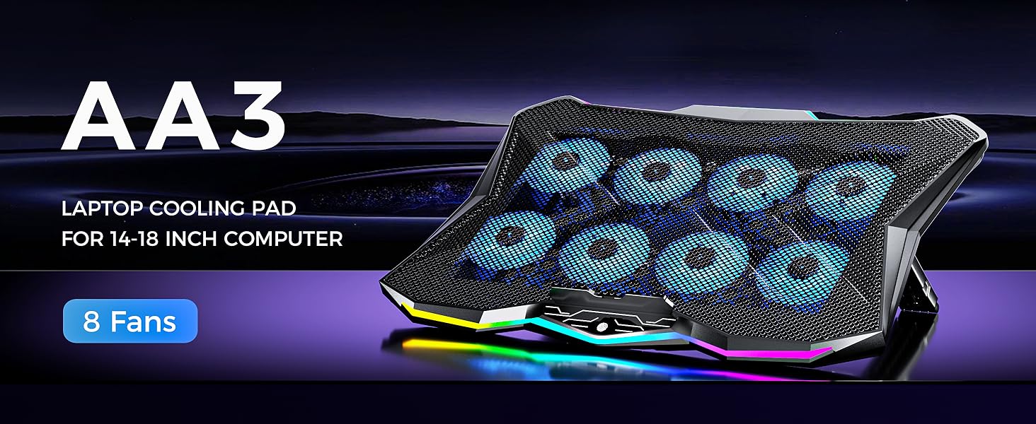 aicheson gaming laptop cooling pad blue black 15 fans stand