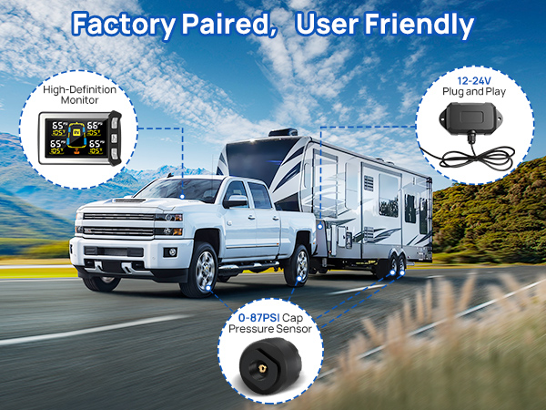 Masoll RV TPMS with 8 sensors, High Powered Signal booster, Factory paired, User Friendly