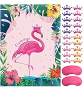 ASTARON Pin The Crown on The Flamingo, Flamingo Theme Party Game with 24 Crown Stickers for Kids ...