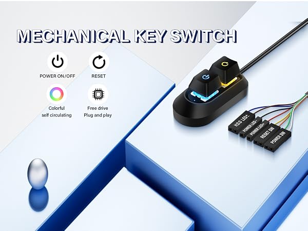Power switch restart button with 2M long cable LED light, plug and play, light-transmitting cap