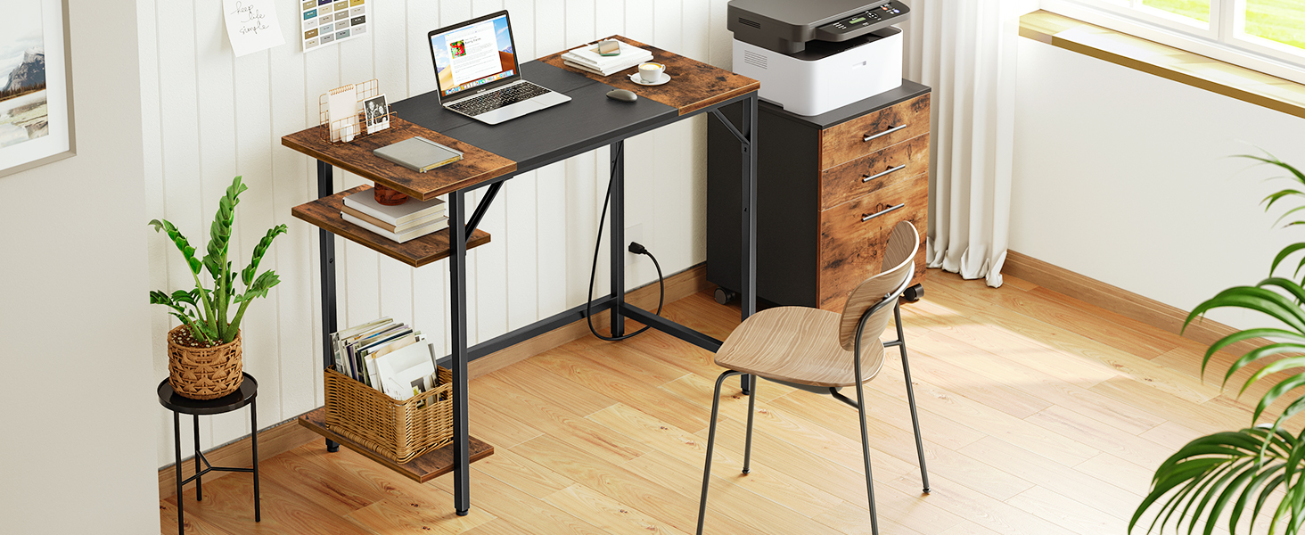 Computer Desk, Home Office Desk with Power Outlet