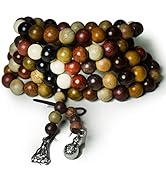 vv8oo Wooden Beads Bracelet Tibetan Buddhist Mala prayer beads Necklace for Women Men (Multi-color)