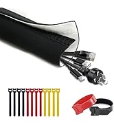 Cable Management Sleeve 10ft (120 inch) - 1.5 inch, Hook-and-Loop Cuttable Neoprene Cord Organize...