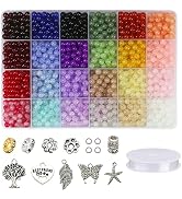ZHFMLY 2090pcs 6mm Glass Beads Kit Set Assorted Handcrafted Round Smooth Loose Bracelet Beads Bul...
