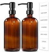 GMISUN Amber Glass Soap Dispenser, 2 Pack Bathroom Hand Soap Dispenser with Stainless Steel Pump,...