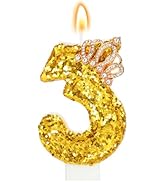 Gold Birthday Candle Crown Number 3 Candle with Sequins Cake Candles Cupcake Decorations Party De...