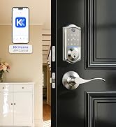 Veise VE017-L Fingerprint Smart Lock with 2 Lever Handles, Keyless Entry Front Door Lock Set, App...