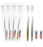 Lomgwumy Disposable Toothbrushes with Toothpaste, Gold and Silver Toothbrush Disposable Bulk, Ind...