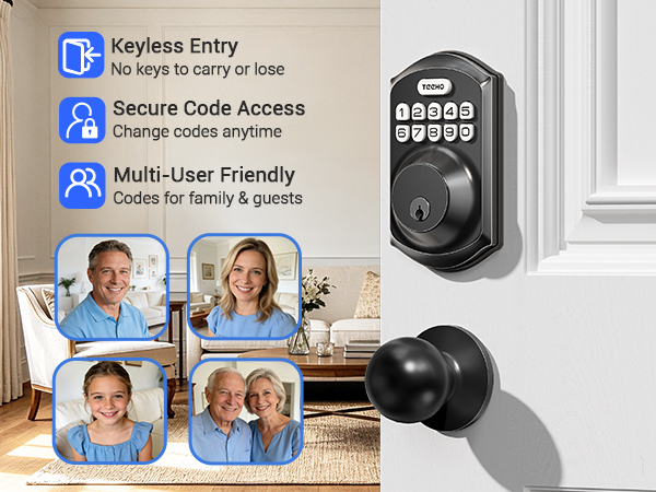 Multiple Unlock Methods: Key, Security Code, Family Code. Ideal for large families.