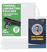 Binditek 100 Pack 10 Mil Thermal Laminating Pouches, 2.5 x 4.25 Inches with Hole and Loops, for L...