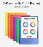 Dunwell 3 Prong Folders with Clear Front Pocket - (6 Vibrant Colors) 2 Pocket Folders with Prongs...