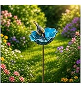 Handcrafted Metal Flower Garden Stake, 24" Bird Bath, Bee Waterer & Butterfly Drinking Station Ga...