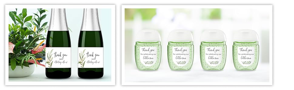 mini hand sanitizer labels thank you greenery and mini champagne bottle labels