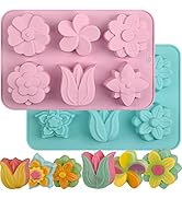 Sakolla 6-Cavity Flower Soap Molds Silicone, 2 Pack Tulip Different Flower Shapes Silicone Molds ...