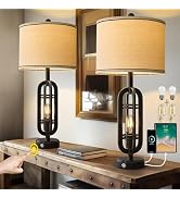 G-SAFAVA 27.25'' Table Lamps Set of 2 for Living Room Bedroom Industrial Farmhouse Metal Touch La...
