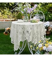 OUZHUHUI Lace Embroidered Tablecloth. Square Lace Vintage Tablecloth Dustproof Table Protector fo...
