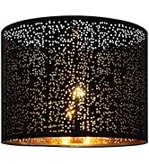 Wellmet Blackgold Drum Lampshades, Easy Assembly Required Replacement Lamp Shades, Fabric Lampsha...