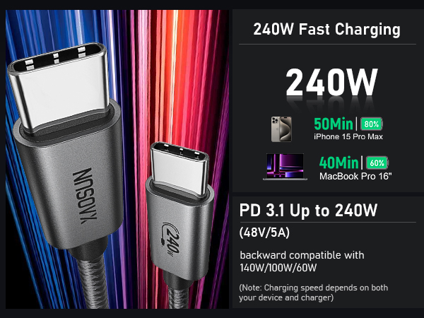 240w usb c fast charging cable