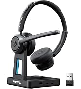 NOUUI Wireless Headset with Mic for Work, Wireless Headphones with Mic(Noise Cancelling & Mute Bu...