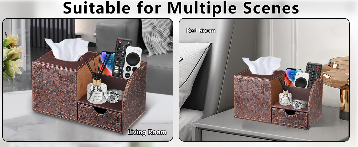 Nightstand Organizer Decorative Cube Tissue Holder with Side Organizer, Modern Facial