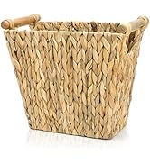 Pumtus Wicker Waste Basket, Water Hyacinth Trash Can with Wooden Handles, Boho Handwoven Storage ...
