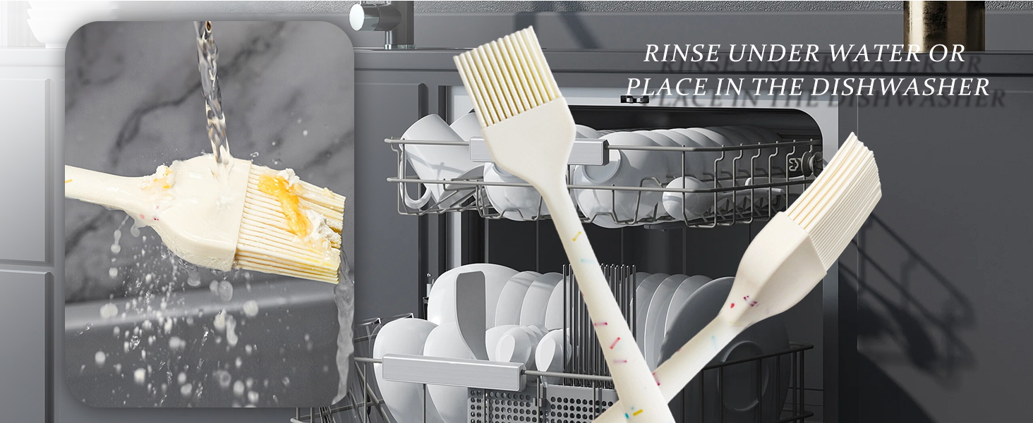 Rinse under water or place in the dishwasher