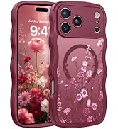 GUAGUA for iPhone 17 Pro Max Case, Magnetic Cases Cute Flower, Burgundy | Strong Magnetic Wavy Ed...