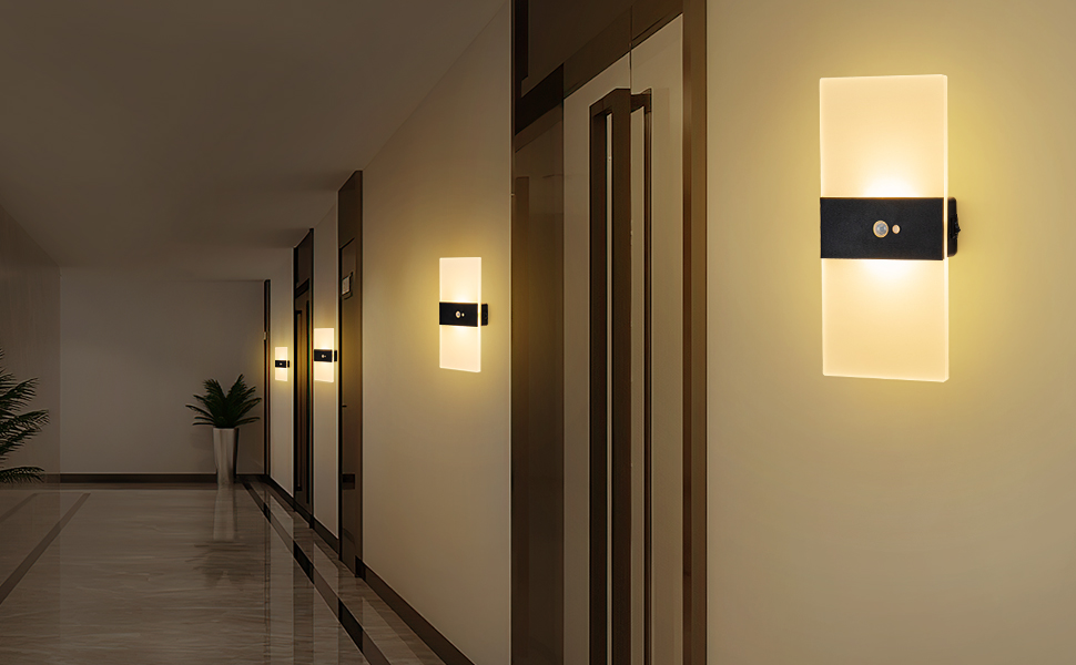led wall lights in a hallway