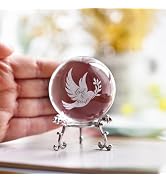 ZEERSHEE 60mm Glass Peace Dove Ball Laser Etched Dove with Olive Branch Crystal Pigeon Ornament w...