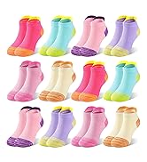 SPTRAMLE 12 Pairs Girls Socks, Kids Athletic Socks with Tab Cotton Running Ankle Sock for Girls A...