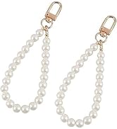 Rosojodg 2Pcs Faux Pearl Keychain Straps Beaded Keyring Lanyard Key Chain Holder Wristlet Key Rin...
