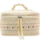 PAZIMIIK Cotton Makeup Bag for Women Large Quilted Travel Cosmetic Case Girls' Make Up Organizer,...