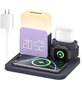 7 in 1 Wireless Charging Station, Alarm Clock with Wireless Charger for Bedrooms, Magnetic Charge...
