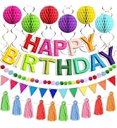 Happy Birthday Banner Decoration Set - Includes Colorful Rainbow Felt Happy Birthday Sign, 3 Garl...