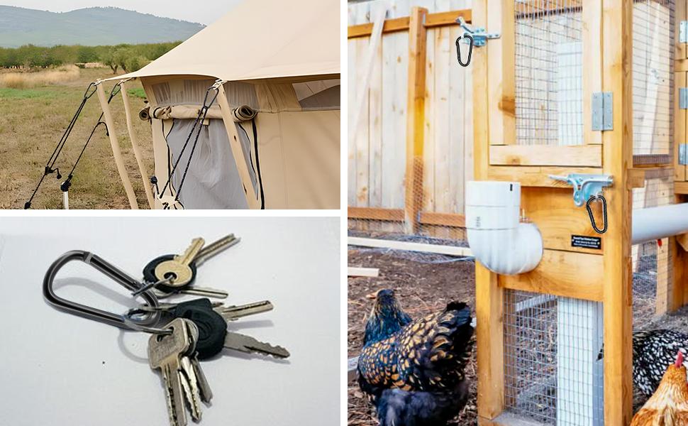 Carabiner keychain d ring clip can be used as key rings, for camping, and to secure tents.