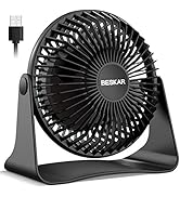 BESKAR USB Small Desk Fan - 6 Inch Portable Fans with 3 Speeds Strong Airflow, Quiet Operation an...